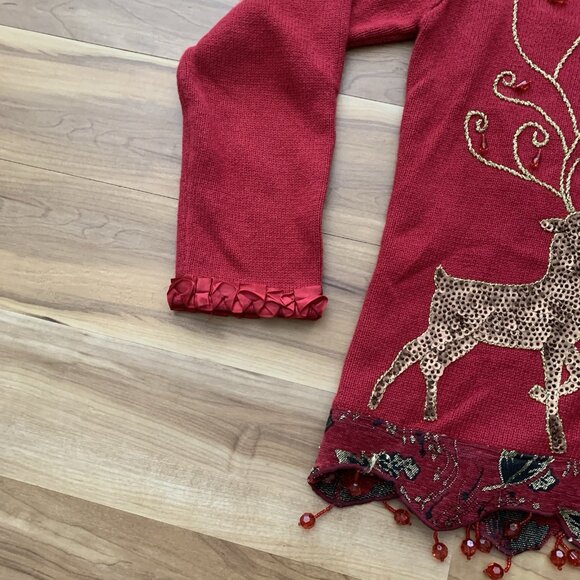 Storybook Knits Button Festive Holiday Reindeer Cardigan Sweater Small Vintage - Picture 4 of 11